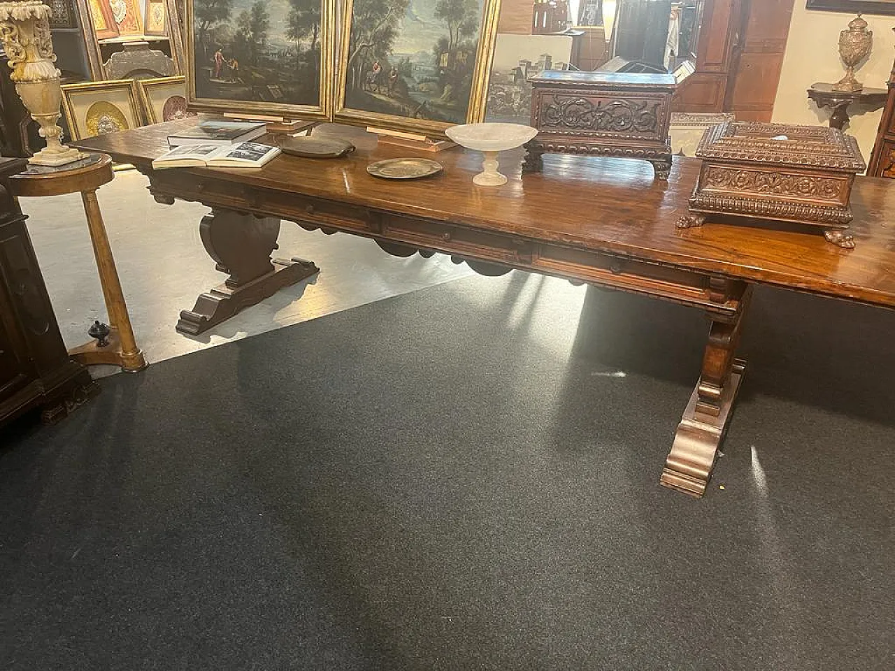 Tavolo asso di coppe in noce lungo 3 metri 5