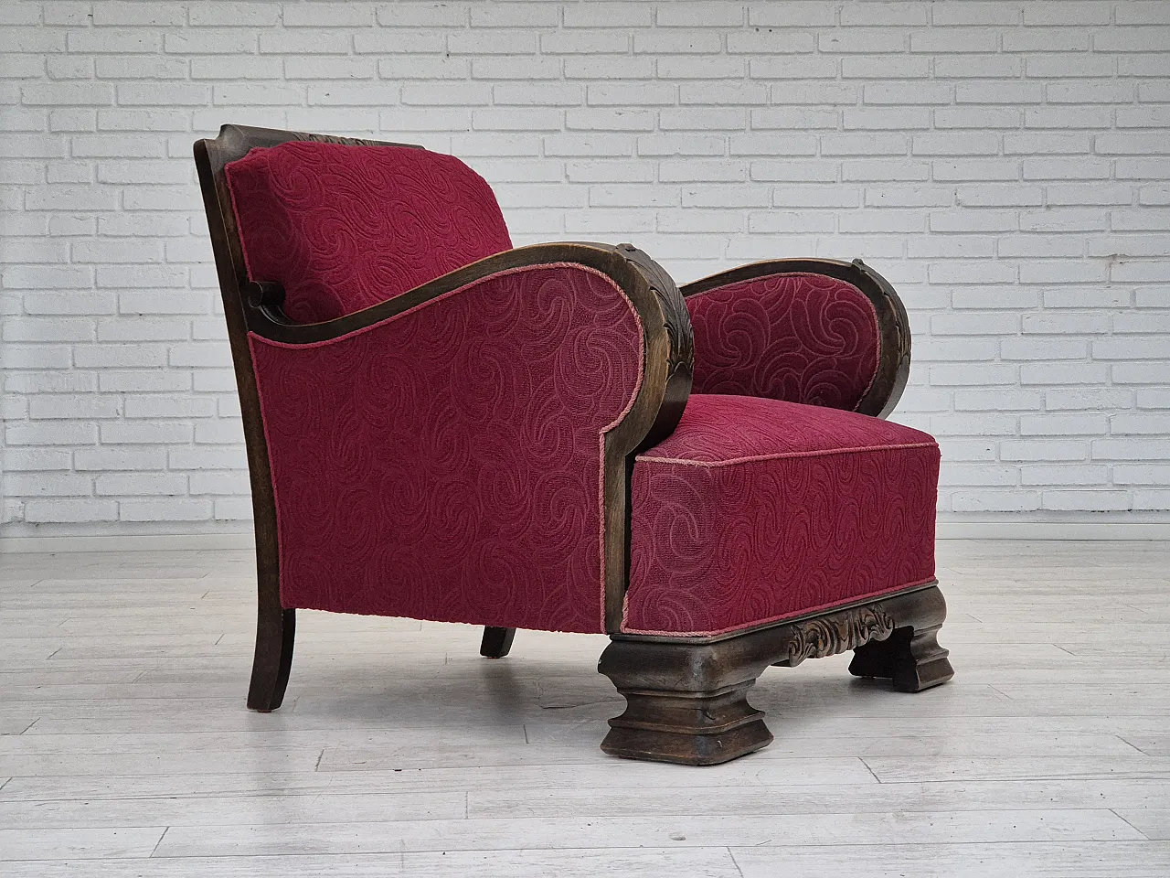 Danish relax armchair in oak wood, 60s 2