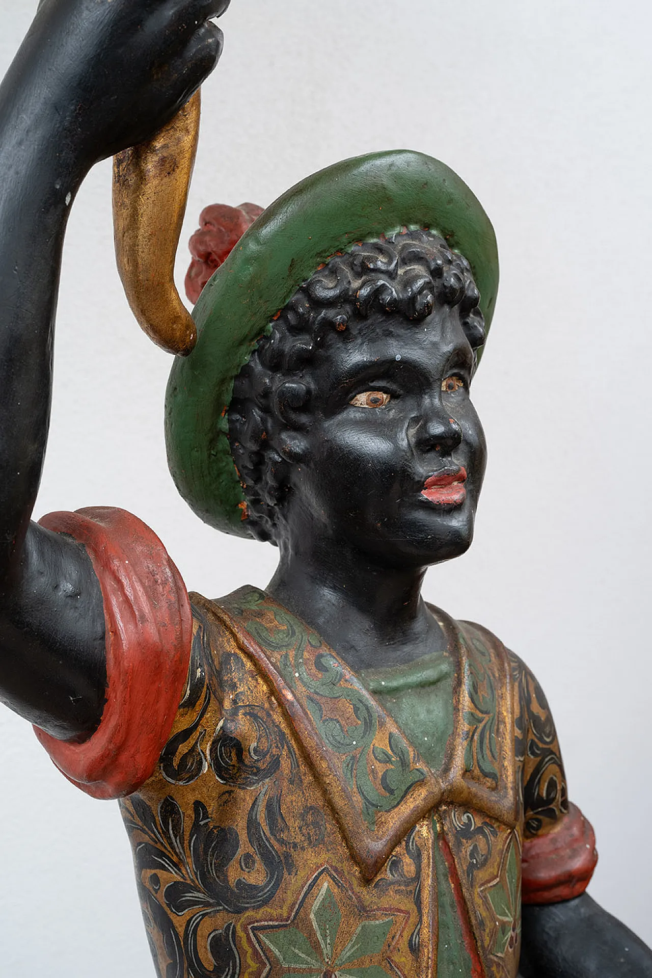 Lampada scultura in legno policromo Moro di Venezia, '800 2