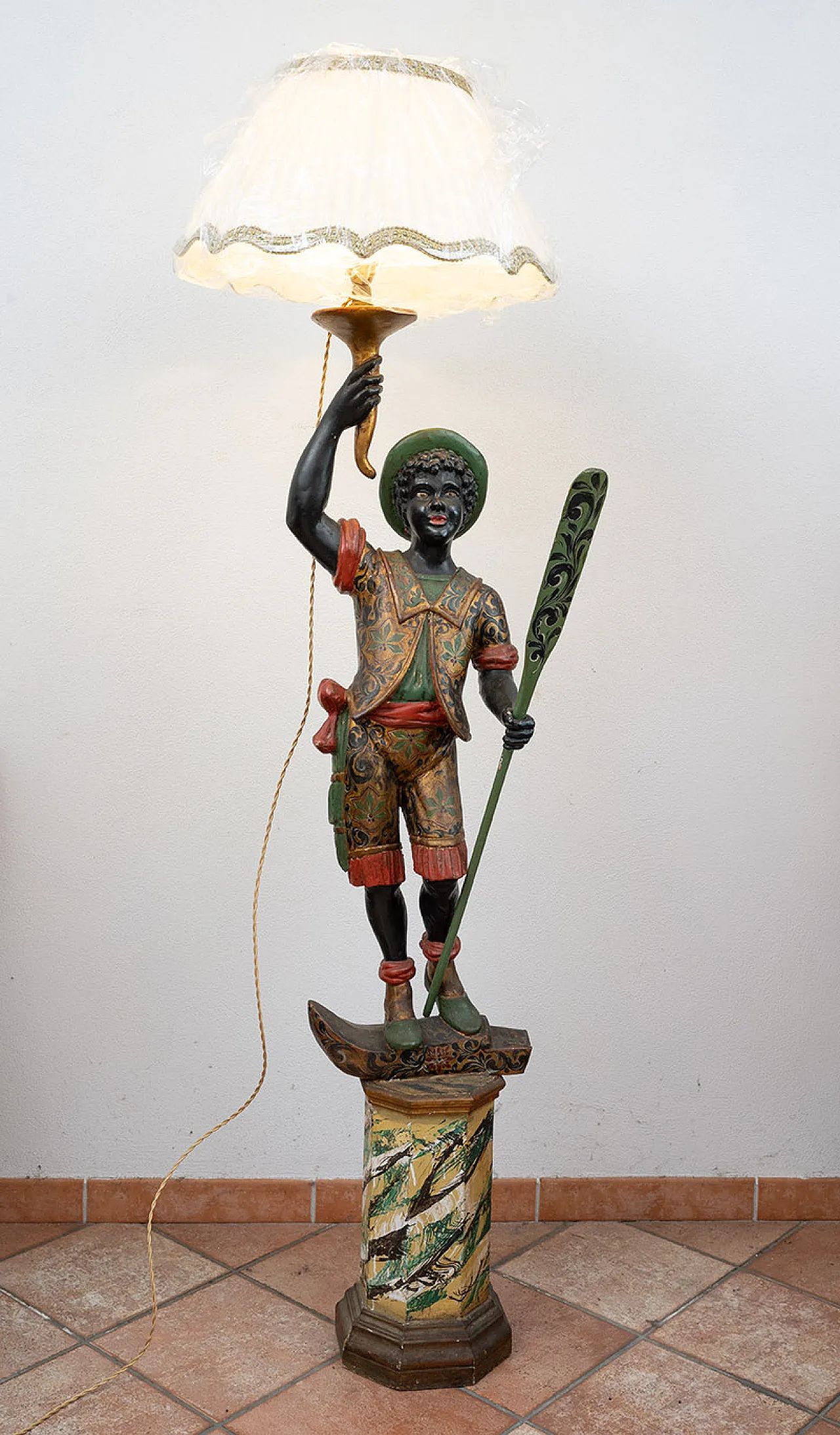 Lampada scultura in legno policromo Moro di Venezia, '800 4