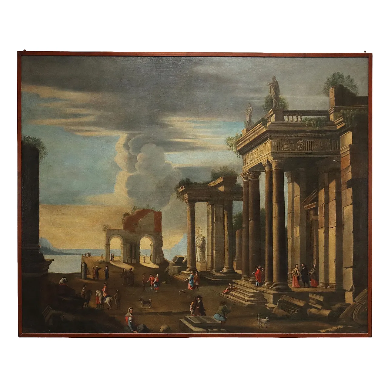 Landscape with architecture & characters, oil on canvas, 17th century 1