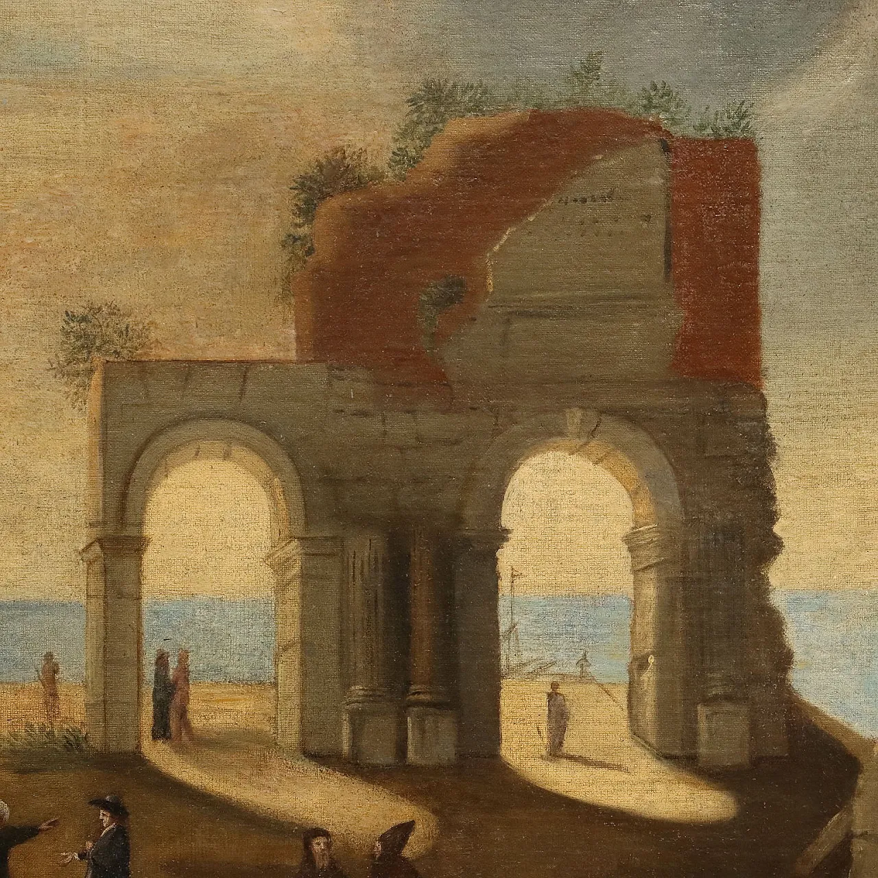 Landscape with architecture & characters, oil on canvas, 17th century 3