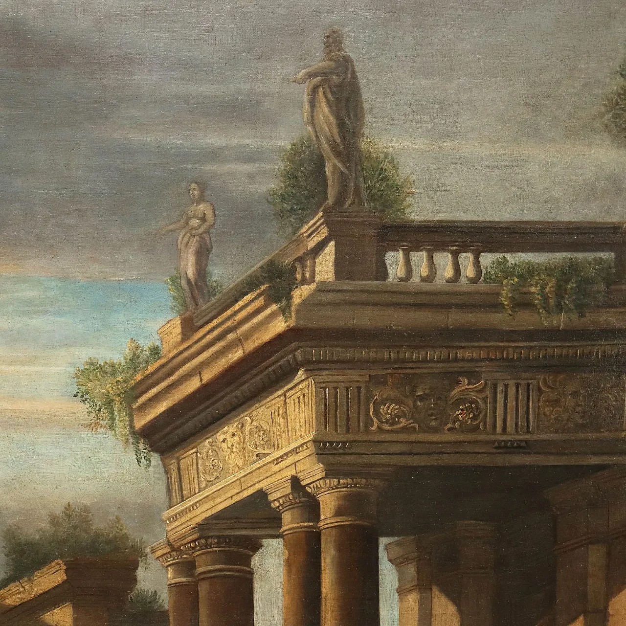 Landscape with architecture & characters, oil on canvas, 17th century 4