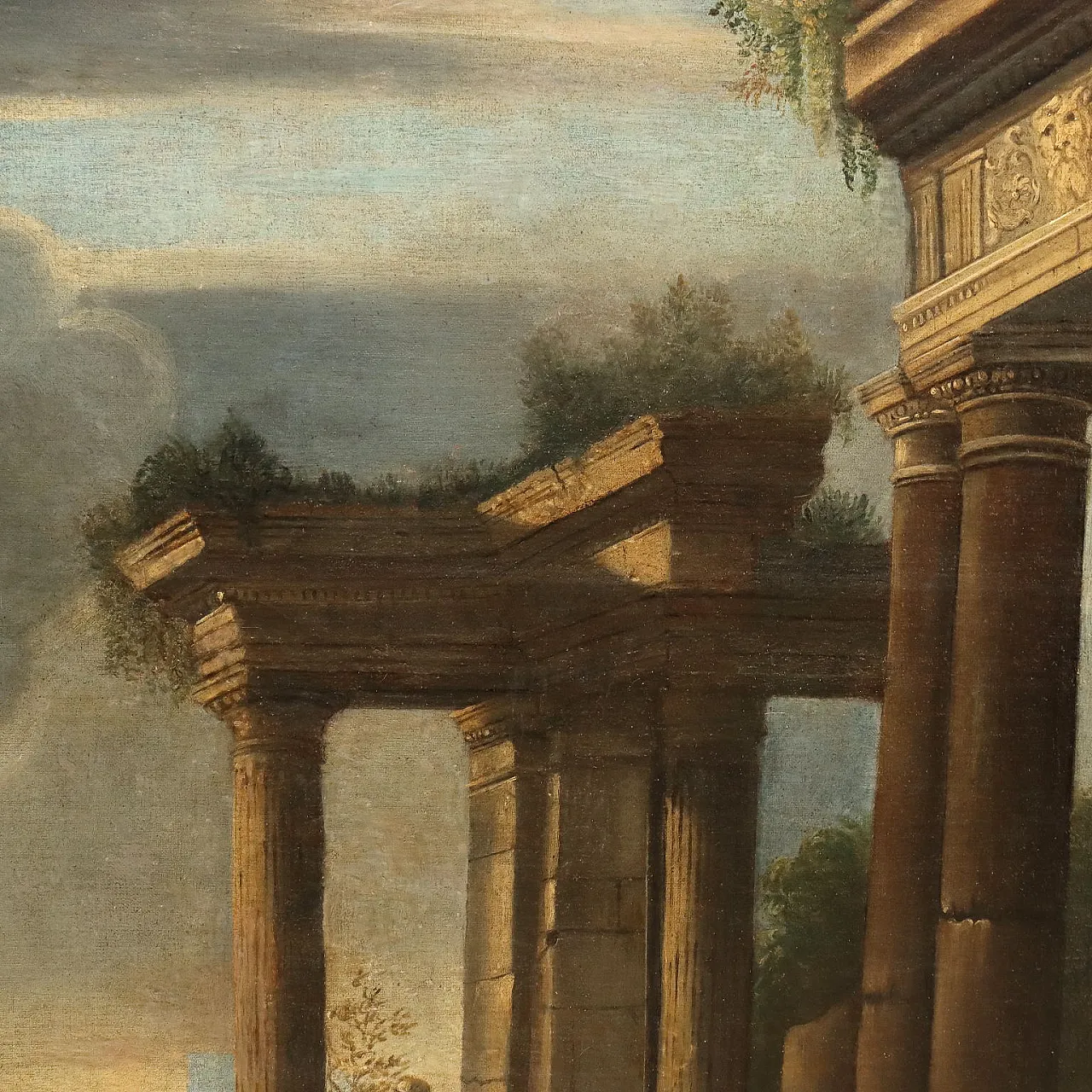 Landscape with architecture & characters, oil on canvas, 17th century 5