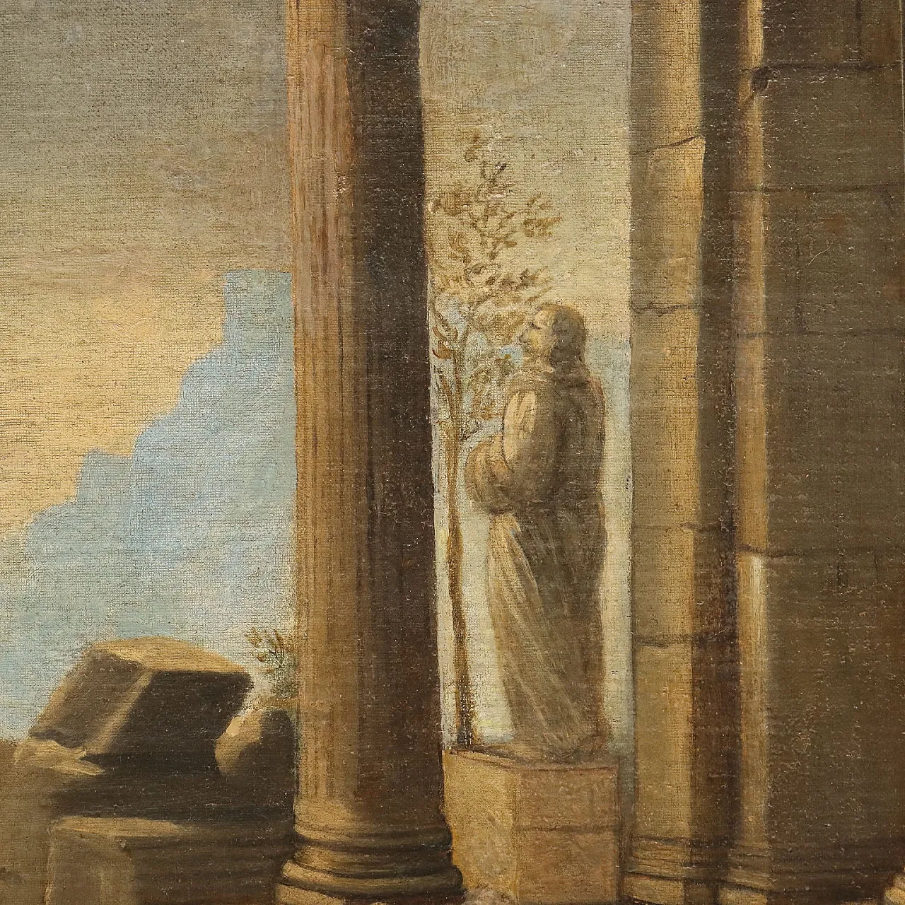 Landscape with architecture & characters, oil on canvas, 17th century 6