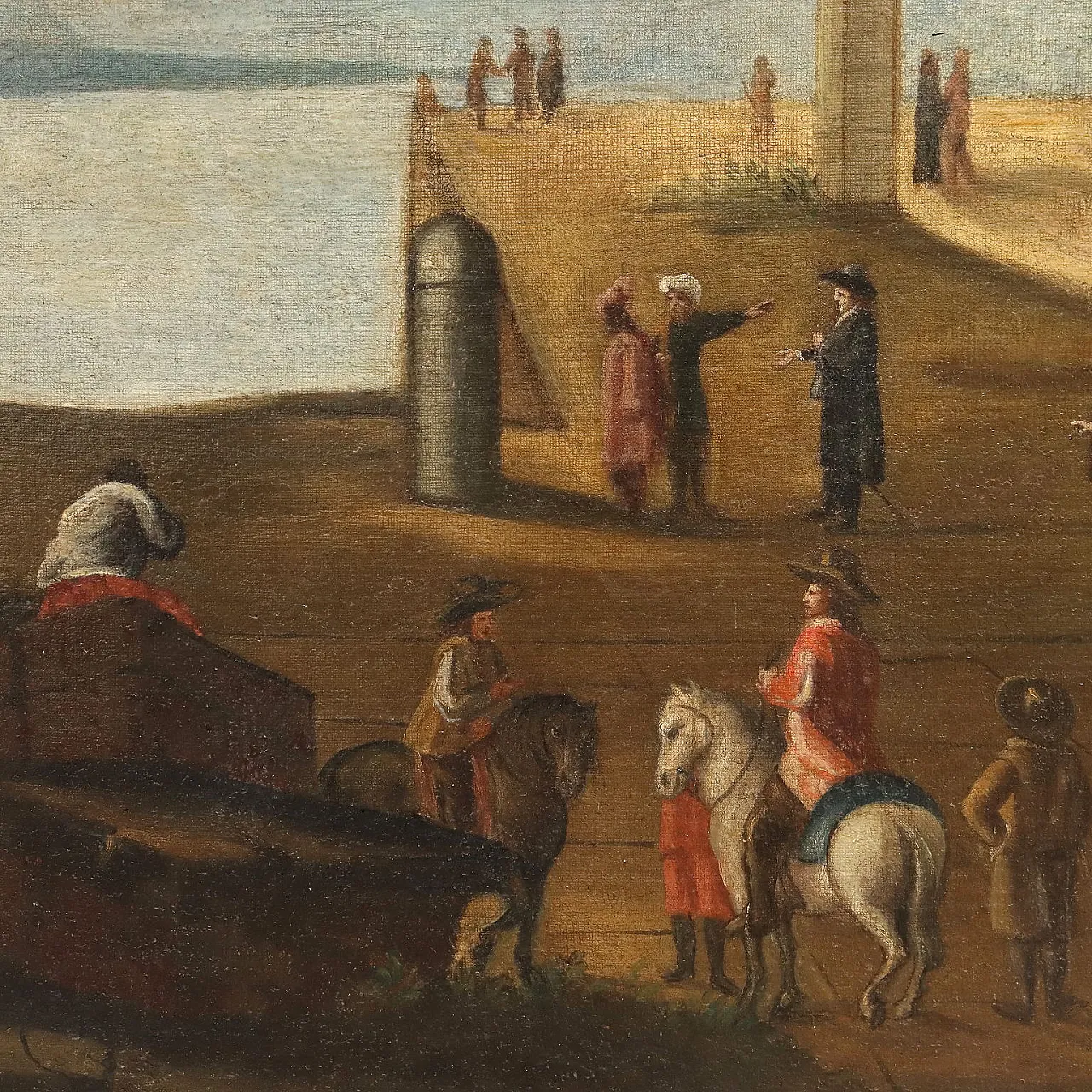 Landscape with architecture & characters, oil on canvas, 17th century 7