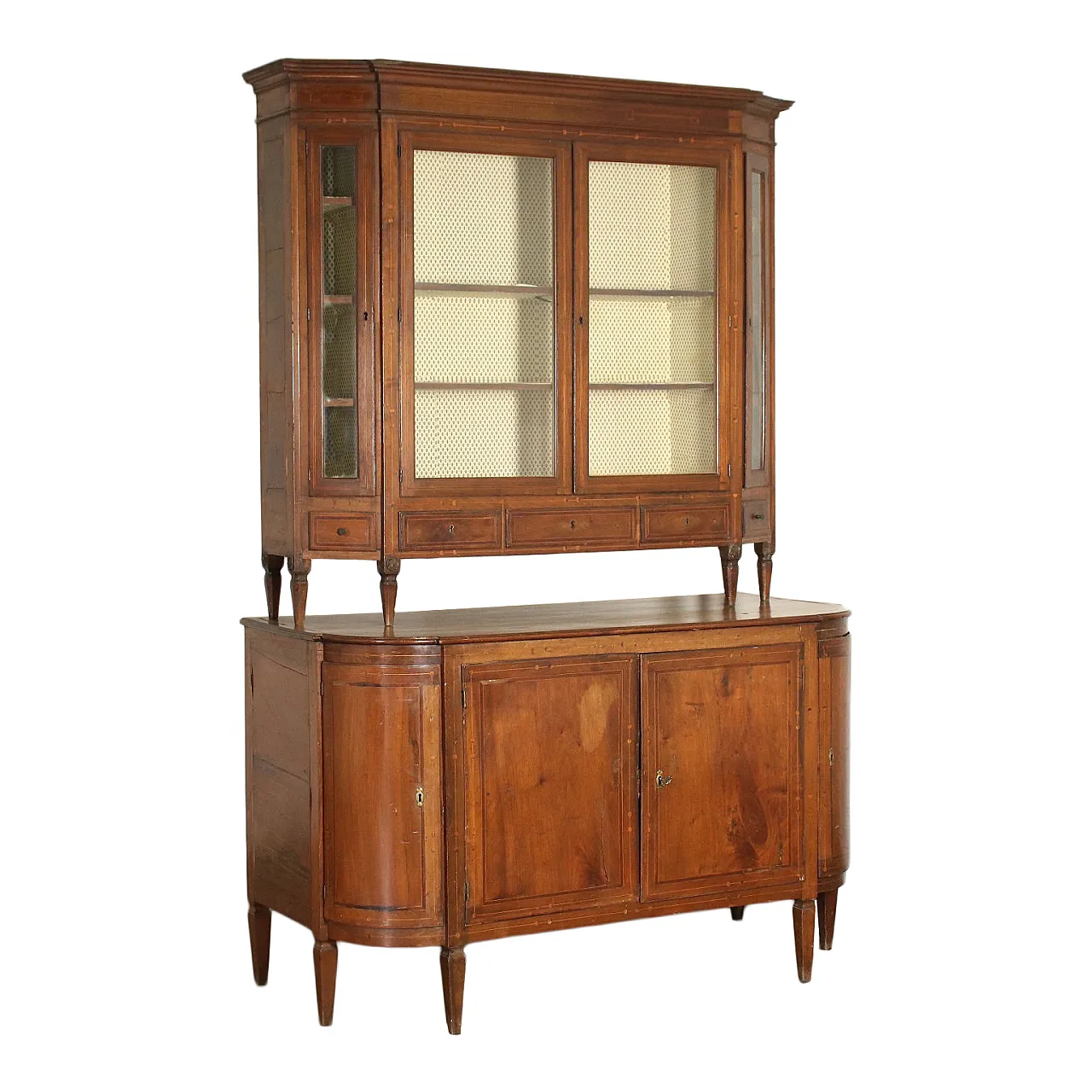 Credenza a due corpi Neoclassica in legno di noce e amaranto, '700 1