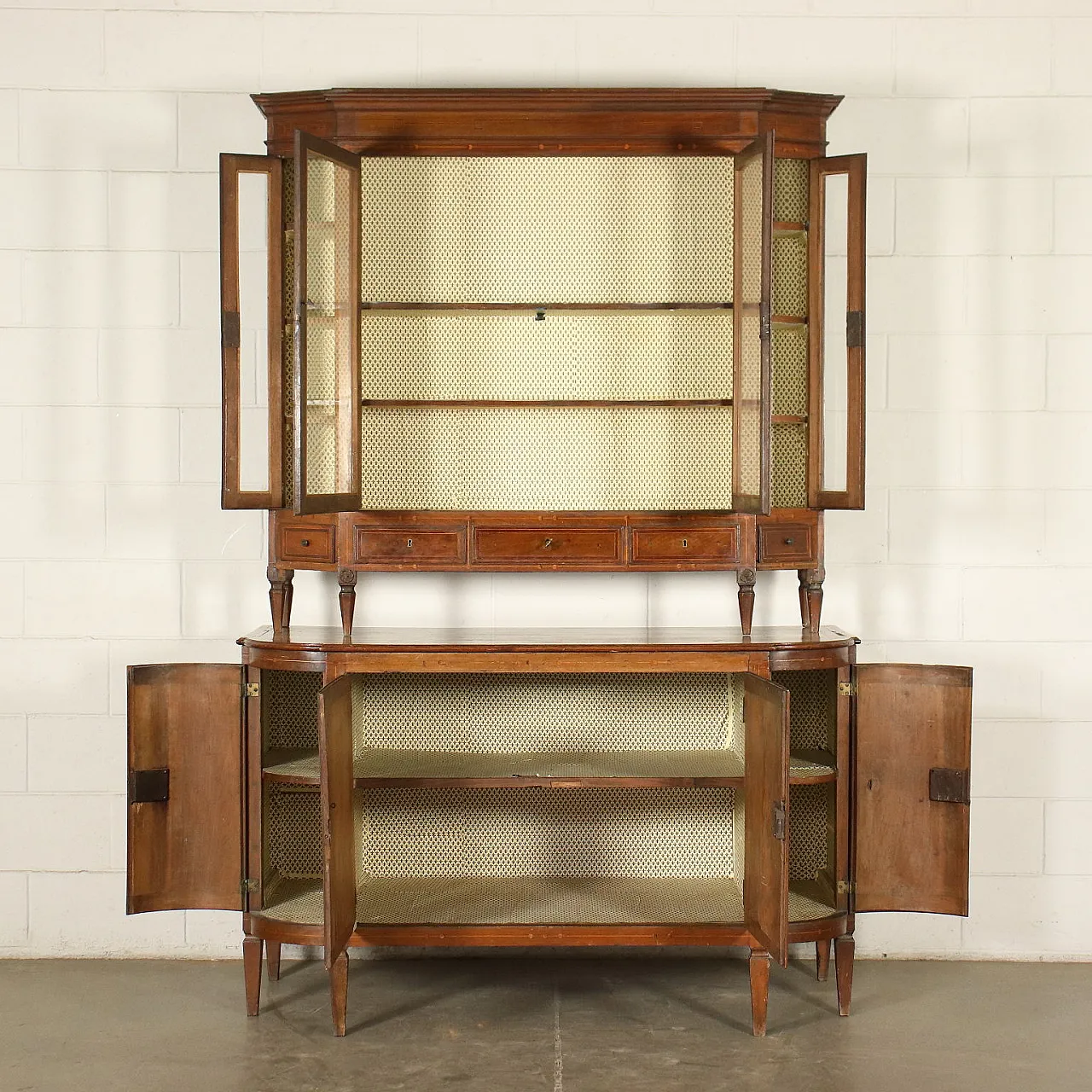 Credenza a due corpi Neoclassica in legno di noce e amaranto, '700 3