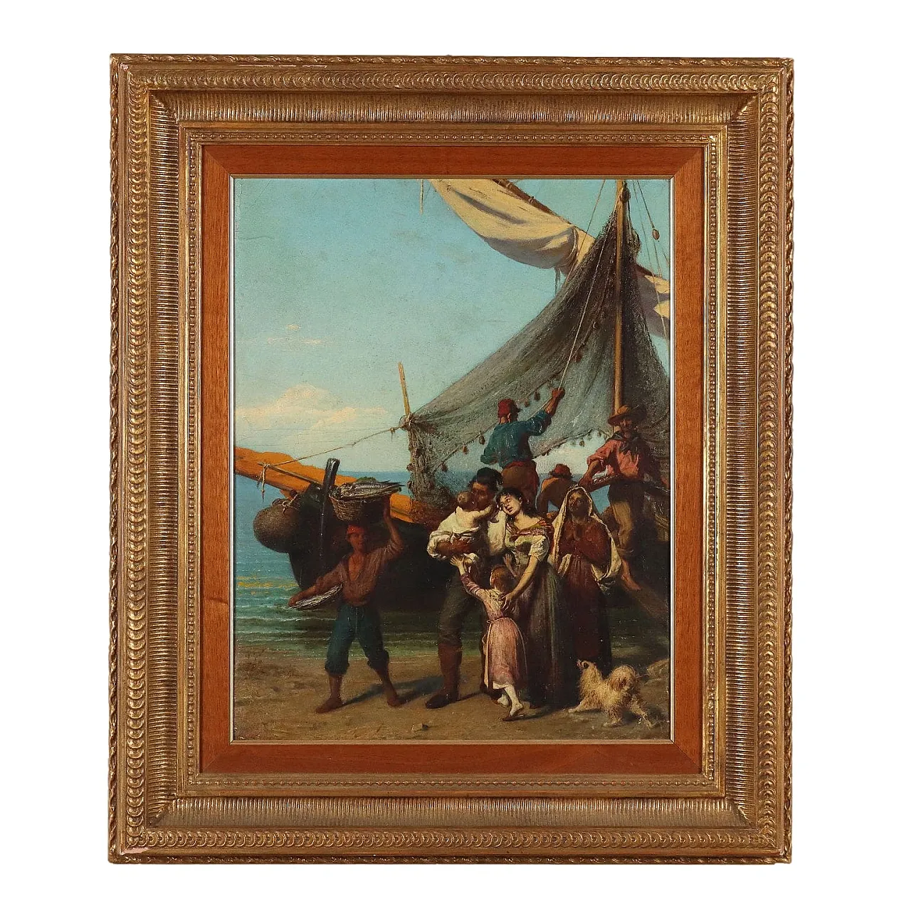 Carlini, The fisherman's family, oil on panel, 19th century 1
