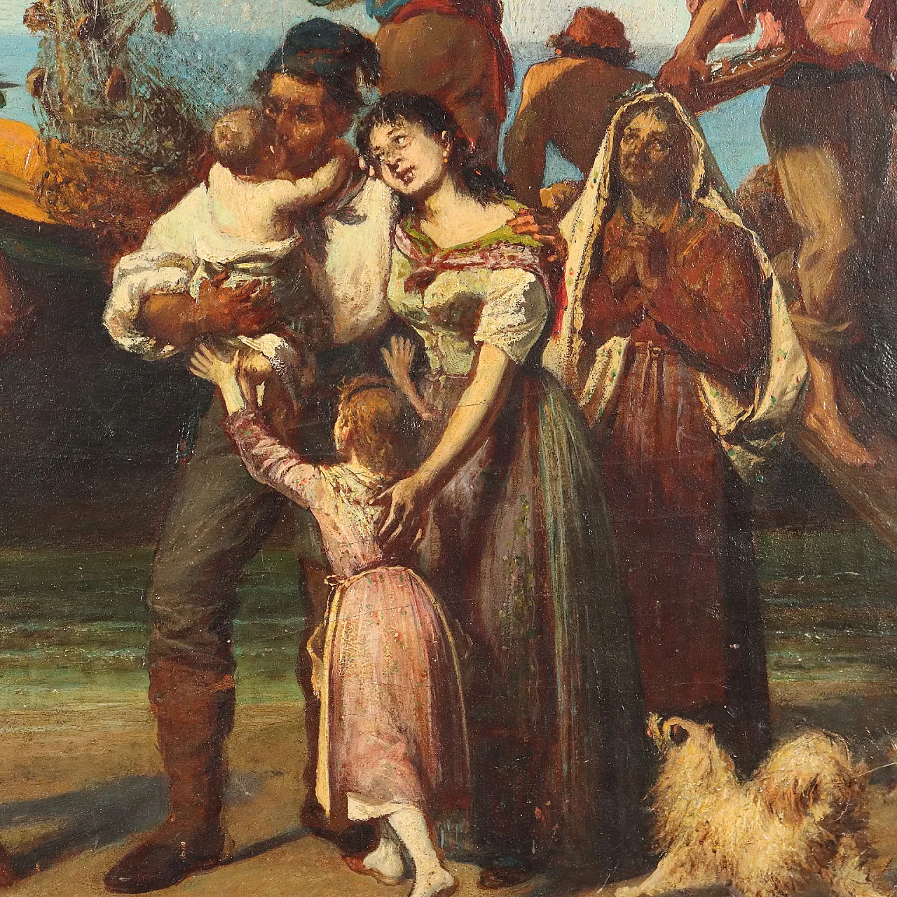 Carlini, The fisherman's family, oil on panel, 19th century 3
