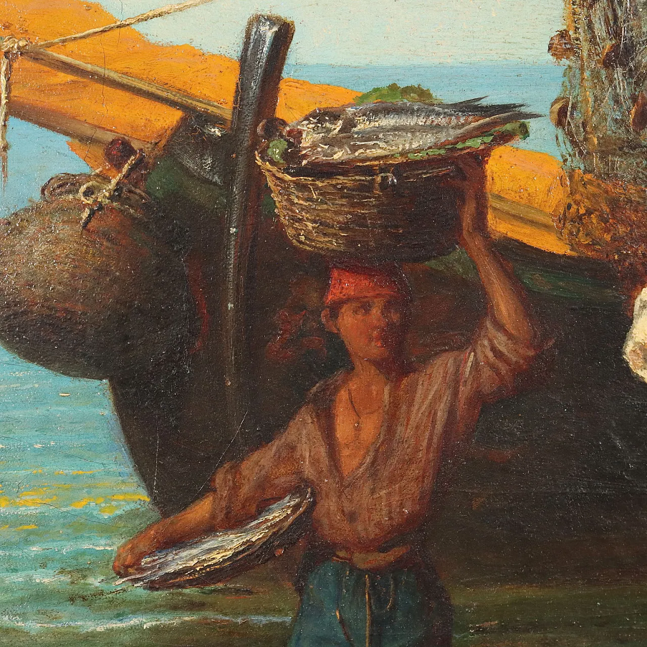 Carlini, The fisherman's family, oil on panel, 19th century 4