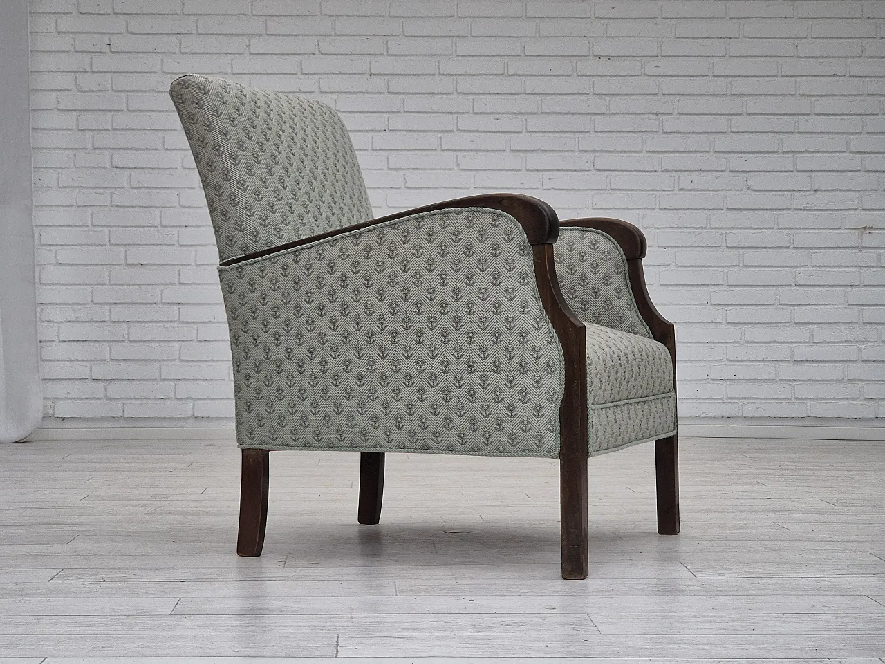 Danish lounge chair, reupholstered, blend wool fabric, 50s 1