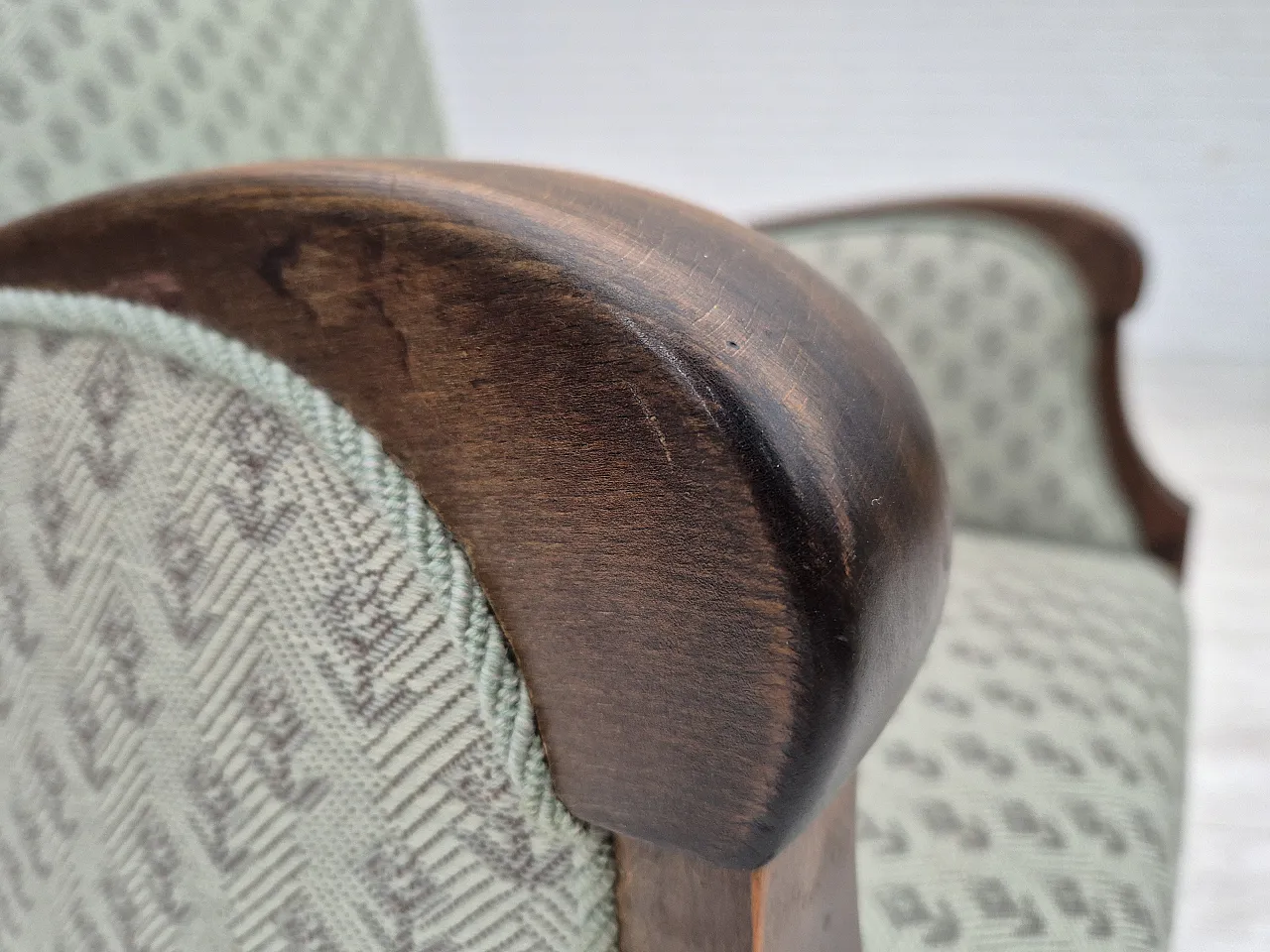 Danish lounge chair, reupholstered, blend wool fabric, 50s 2