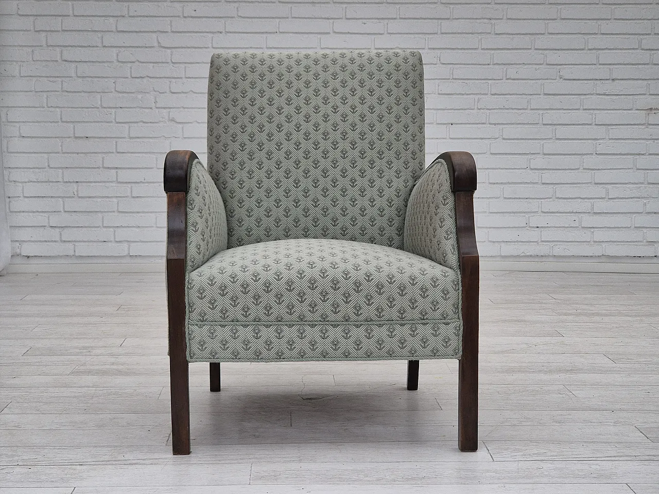 Danish lounge chair, reupholstered, blend wool fabric, 50s 5