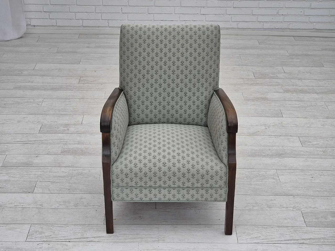 Danish lounge chair, reupholstered, blend wool fabric, 50s 6