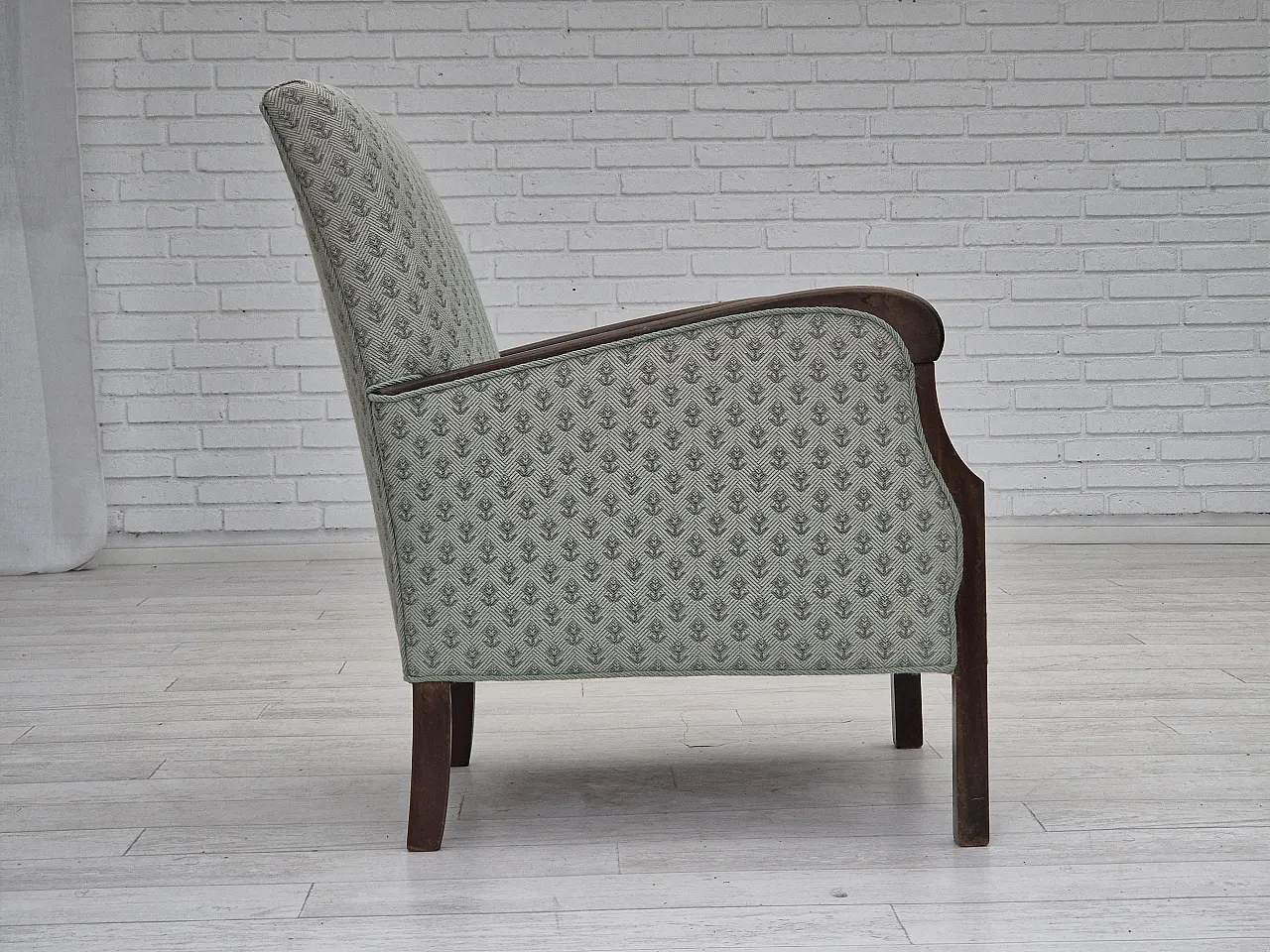 Danish lounge chair, reupholstered, blend wool fabric, 50s 7