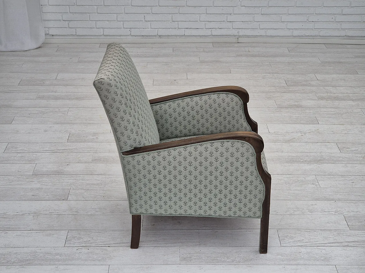 Danish lounge chair, reupholstered, blend wool fabric, 50s 8