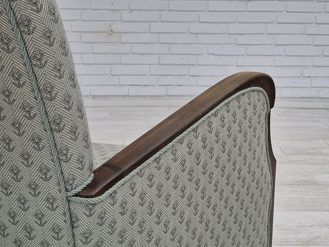 Danish lounge chair, reupholstered, blend wool fabric, 50s 10