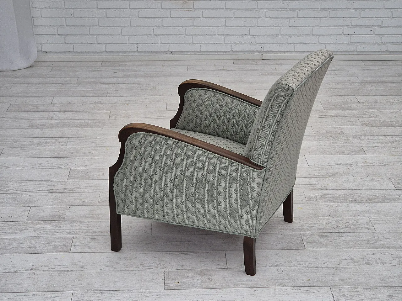 Danish lounge chair, reupholstered, blend wool fabric, 50s 12