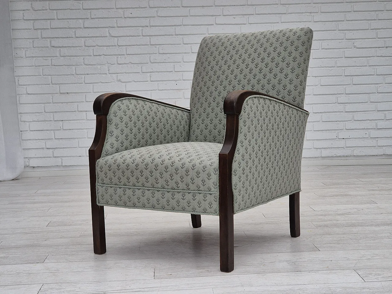 Danish lounge chair, reupholstered, blend wool fabric, 50s 15