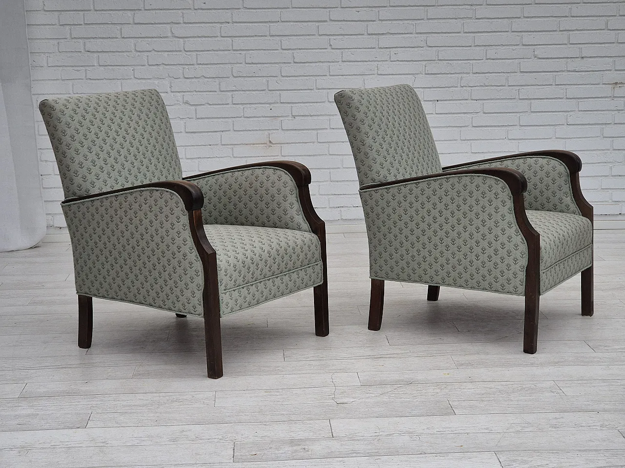 Danish lounge chair, reupholstered, blend wool fabric, 50s 18