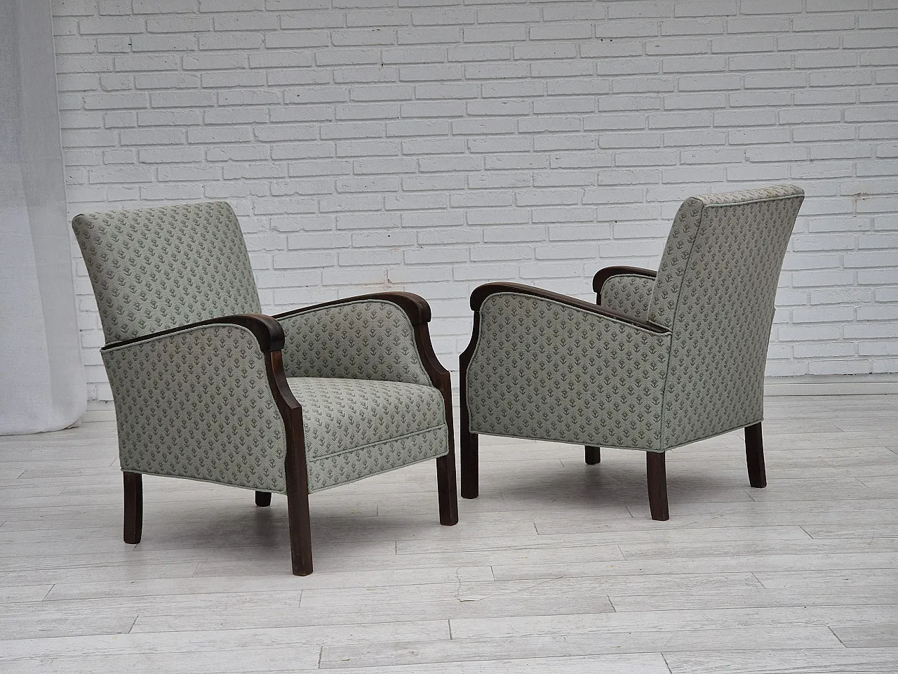 Danish lounge chair, reupholstered, blend wool fabric, 50s 19