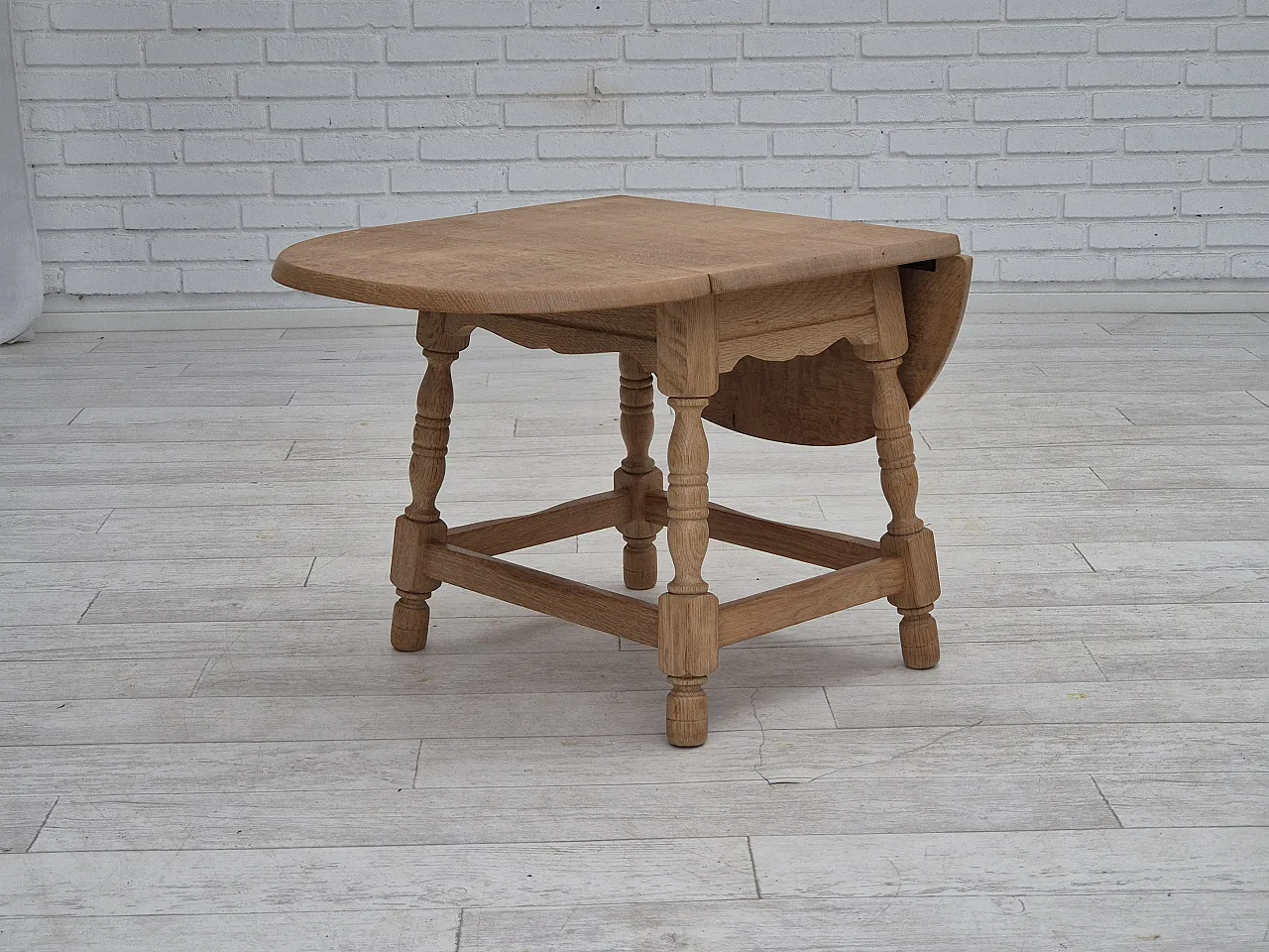 Danish foldable side table, solid oak wood, 70s 1