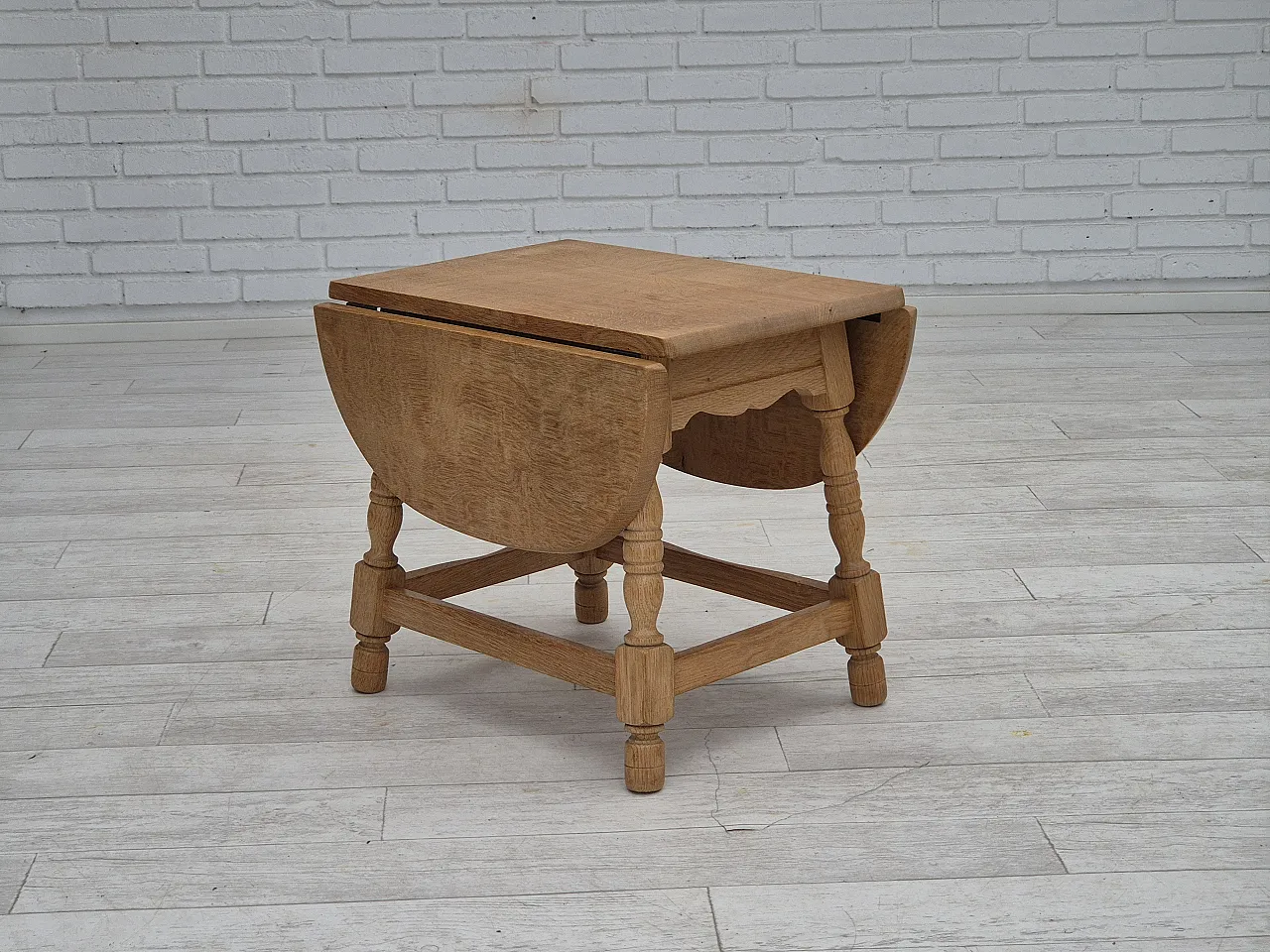 Danish foldable side table, solid oak wood, 70s 2
