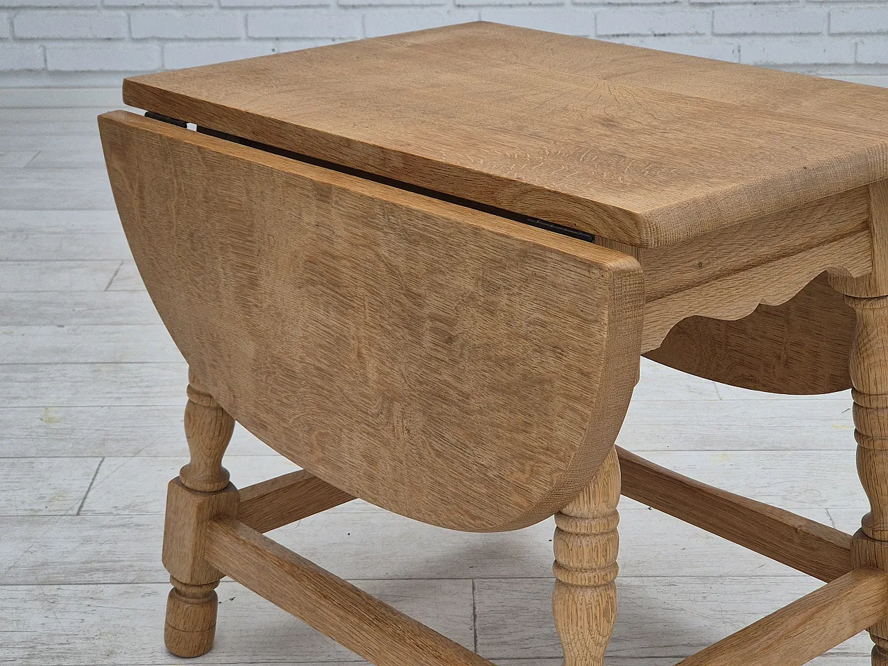 Danish foldable side table, solid oak wood, 70s 3