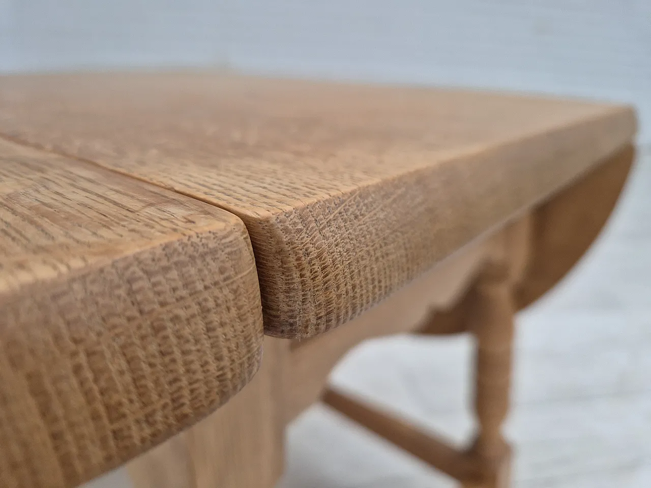 Danish foldable side table, solid oak wood, 70s 7