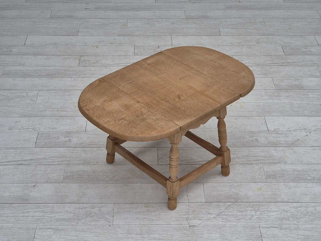 Danish foldable side table, solid oak wood, 70s 9