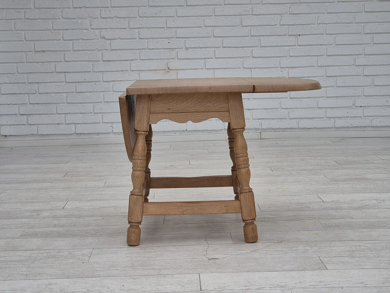 Danish foldable side table, solid oak wood, 70s 13