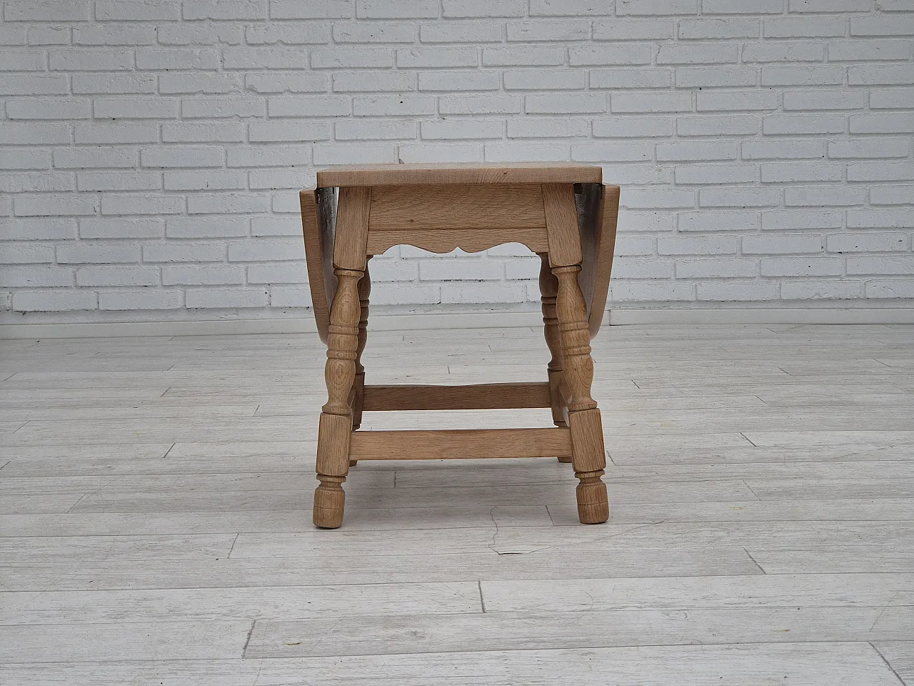 Danish foldable side table, solid oak wood, 70s 14