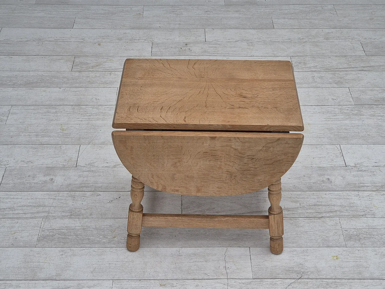 Danish foldable side table, solid oak wood, 70s 16