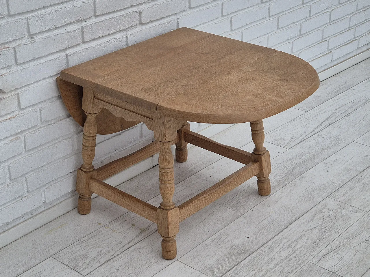 Danish foldable side table, solid oak wood, 70s 17