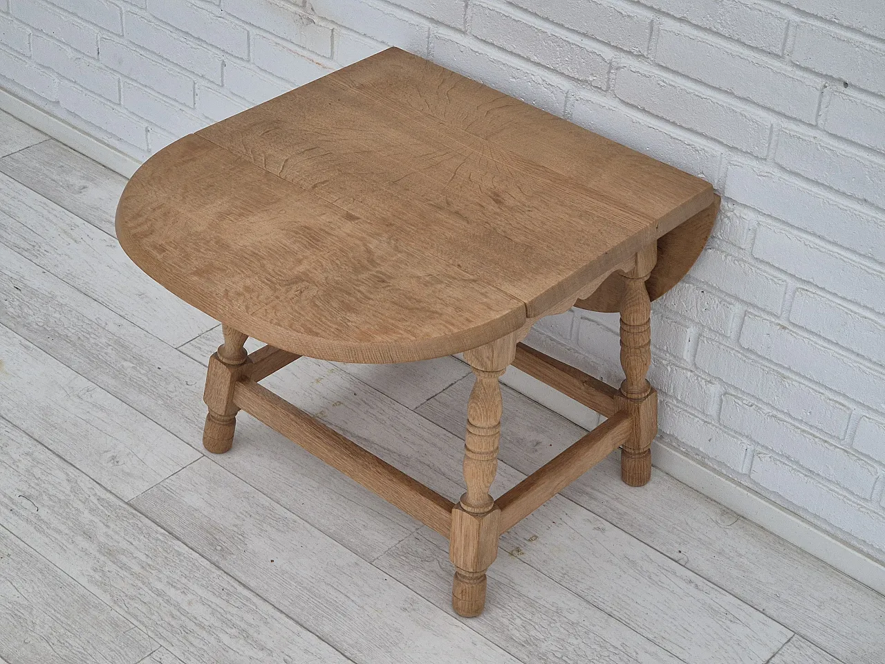 Danish foldable side table, solid oak wood, 70s 18