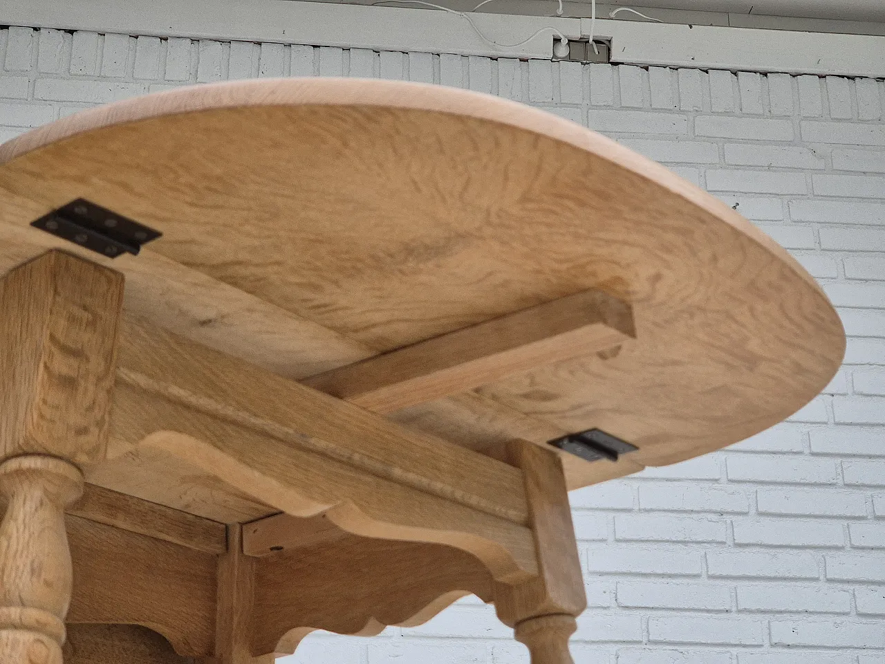 Danish foldable side table, solid oak wood, 70s 19