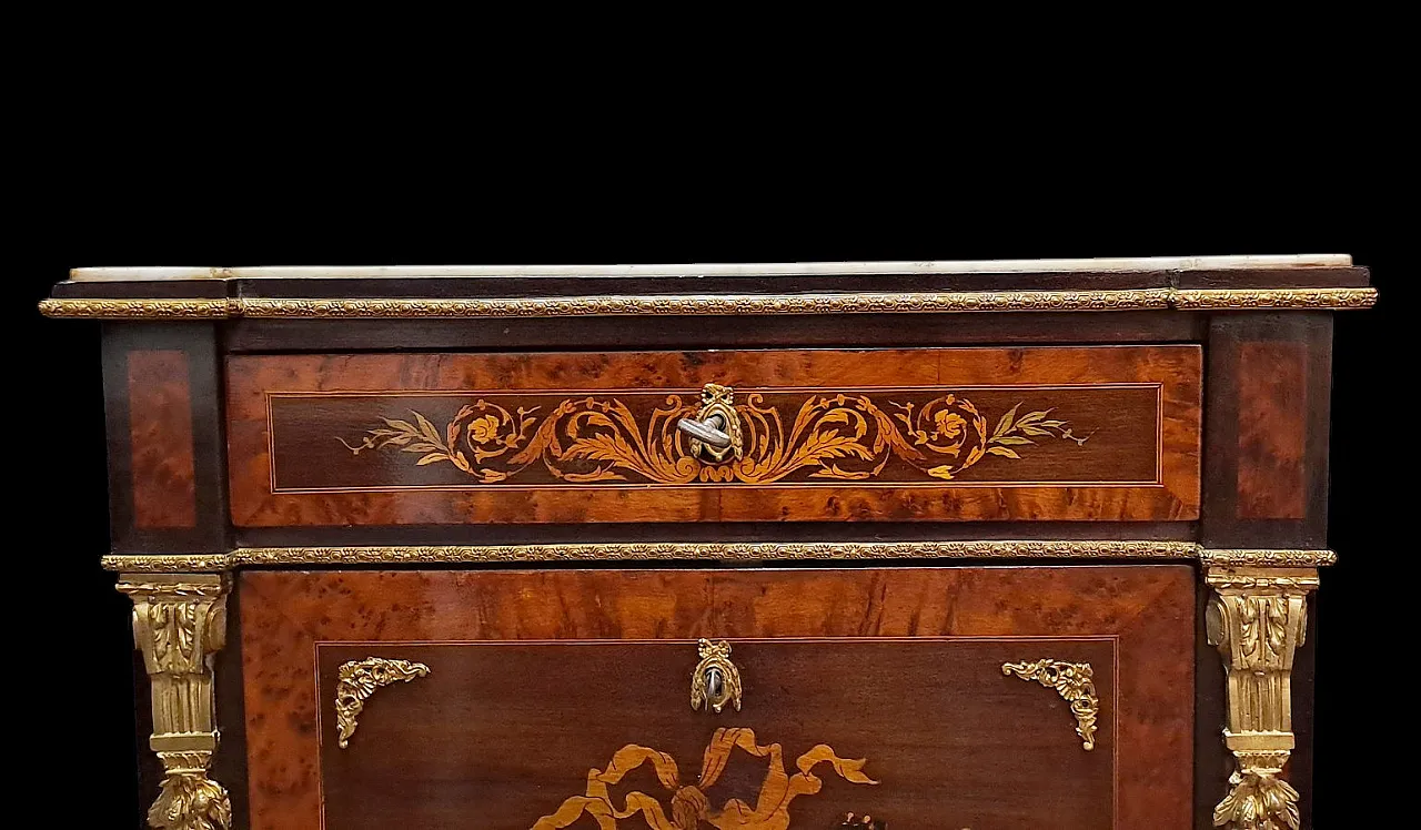 Secretaire Napolene III con legni intarsiati e bronzi, '800 3