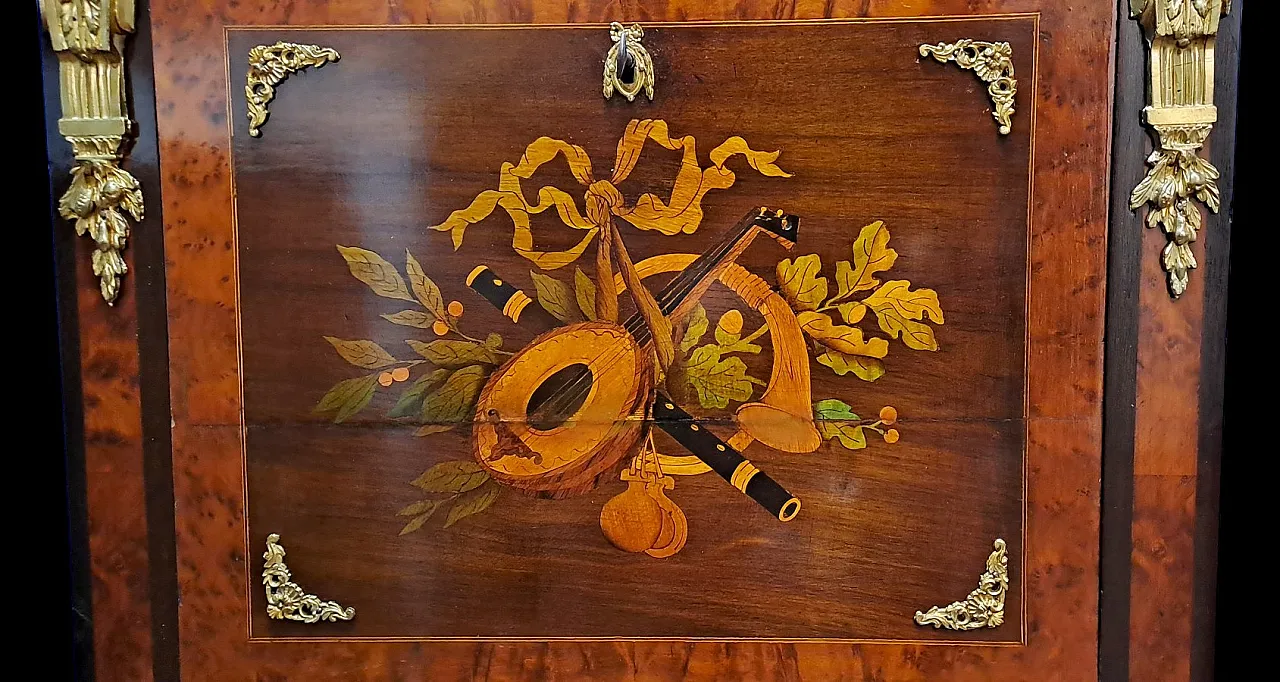 Secretaire Napolene III con legni intarsiati e bronzi, '800 4