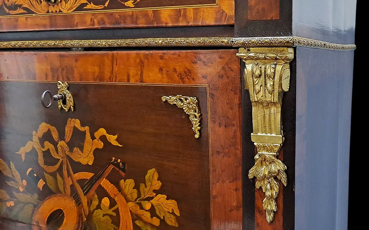 Secretaire Napolene III con legni intarsiati e bronzi, '800 8