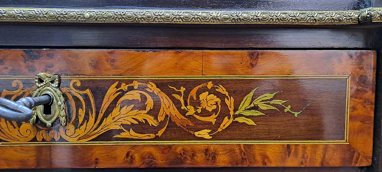 Secretaire Napolene III con legni intarsiati e bronzi, '800 9