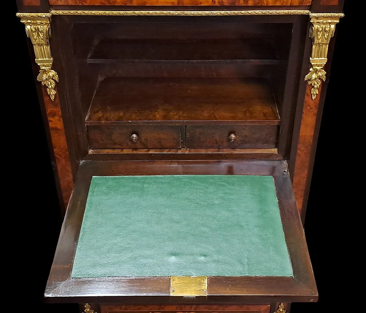 Secretaire Napolene III con legni intarsiati e bronzi, '800 10