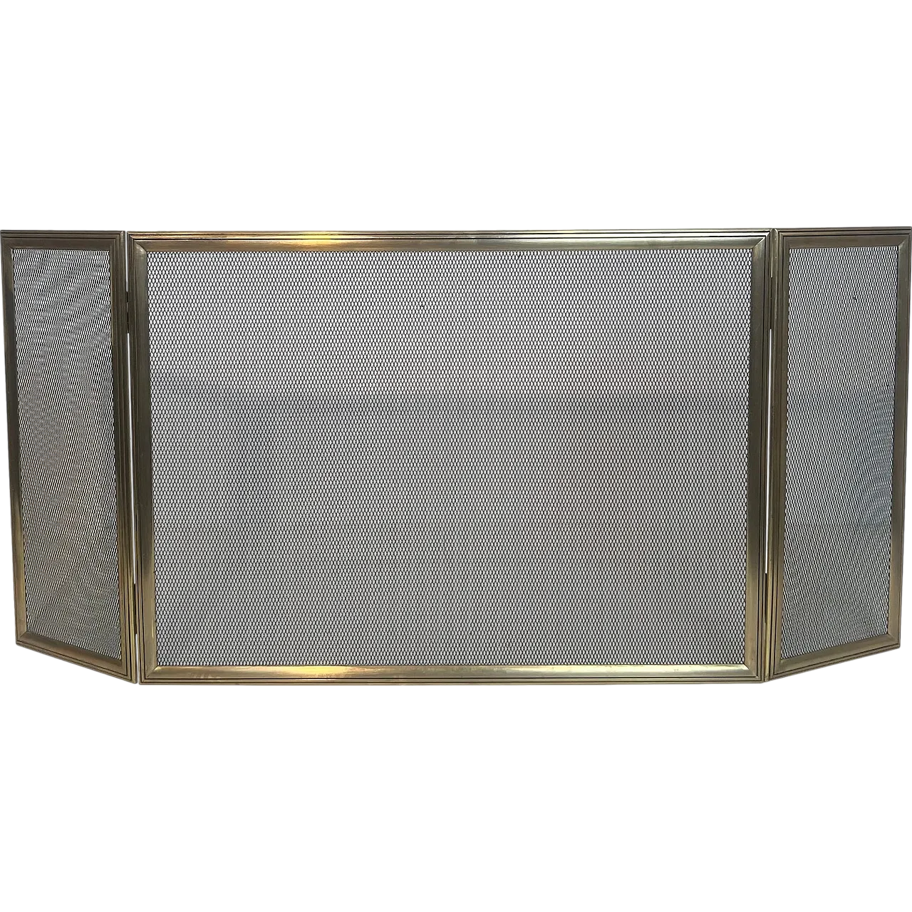 Paravento per caminetto a 3 pannelli in ottone e griglia, anni '70 17