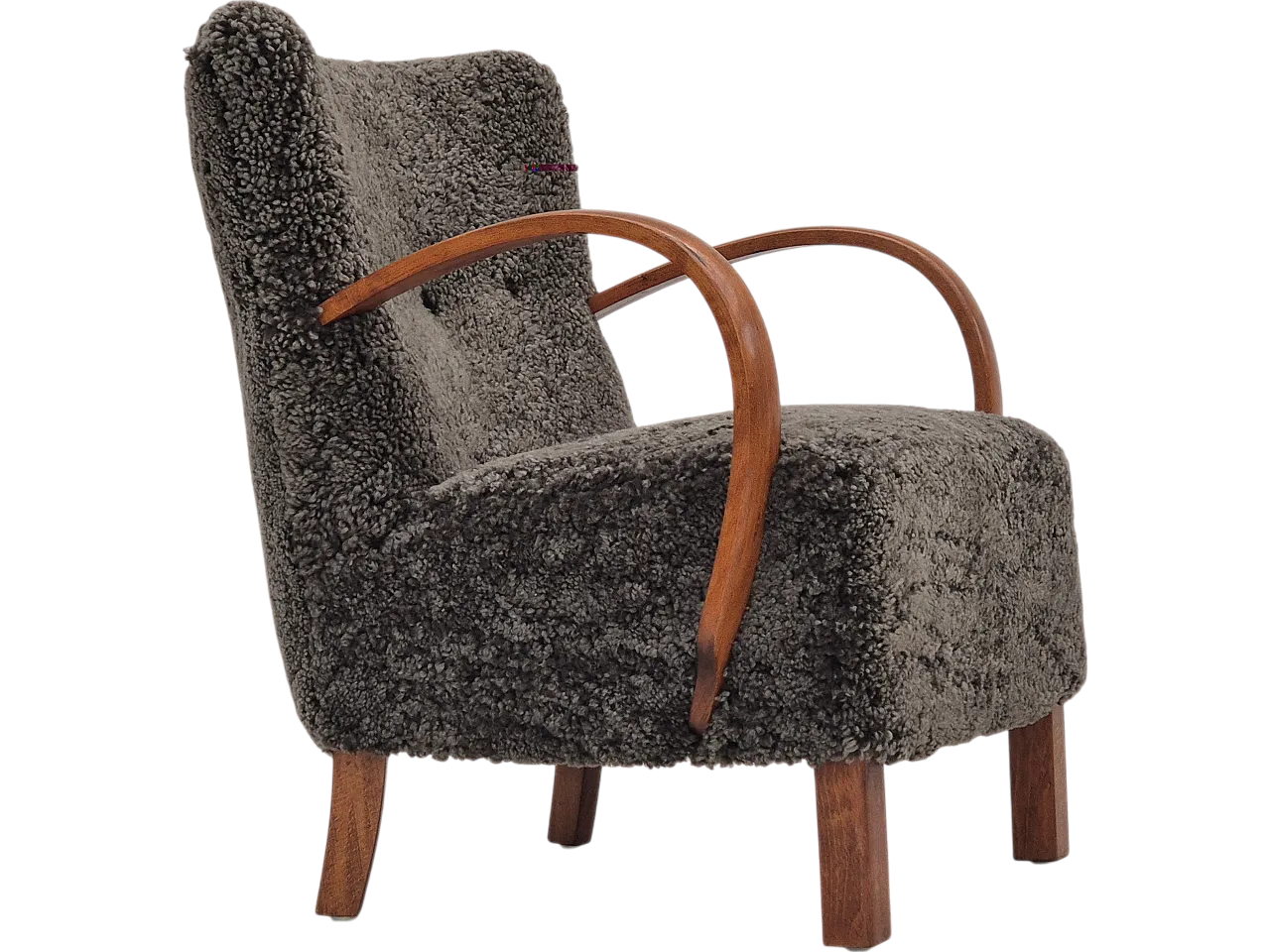 1960s, reupholstered Danish art deco armchair, genuine sheepskin. 22