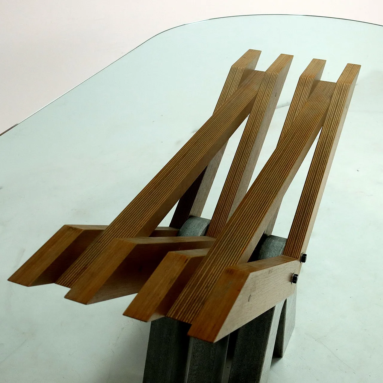 Tavolo ovale moderno in legno, granito e vetro, anni 2000 8