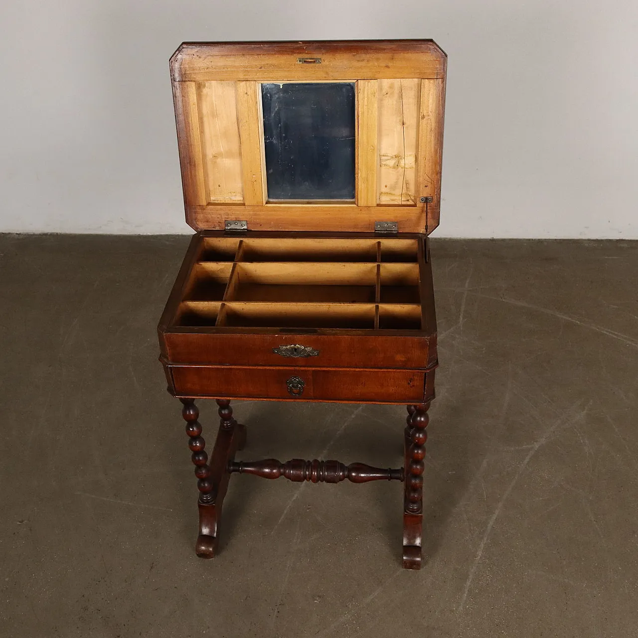 Umbertine working table in walnut & poplar with mirror, 19th century 4