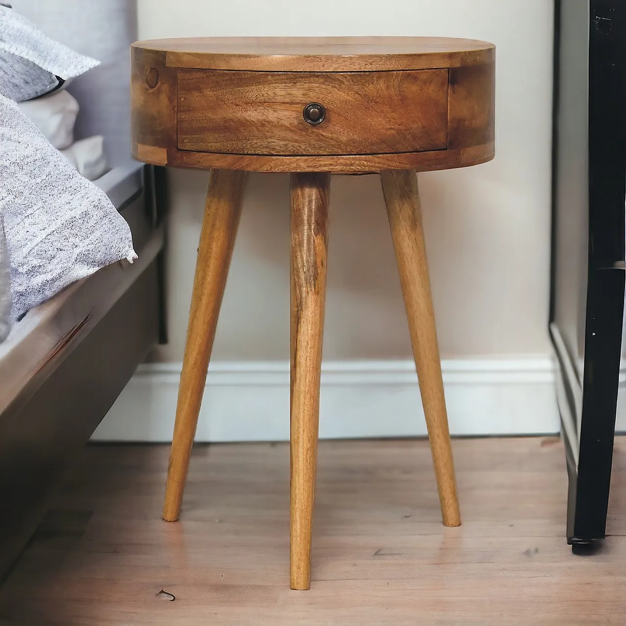 Artisan Furniture Solid Wood Oak-ish Circular Shape Bedside 9