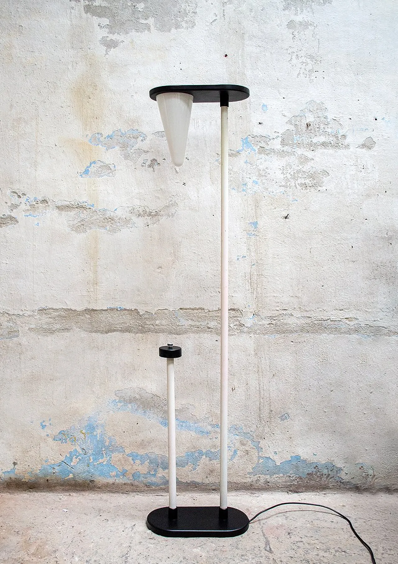 Halogen floor lamp with glass and lacquered metal cone, 1970s 1