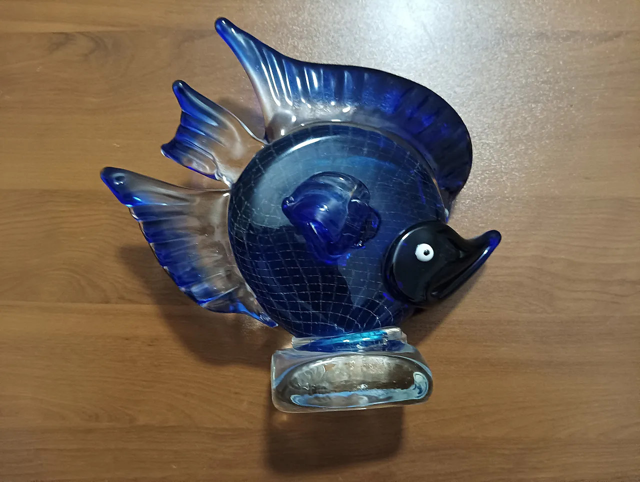 Glass sculpture blue fish, 70s 1