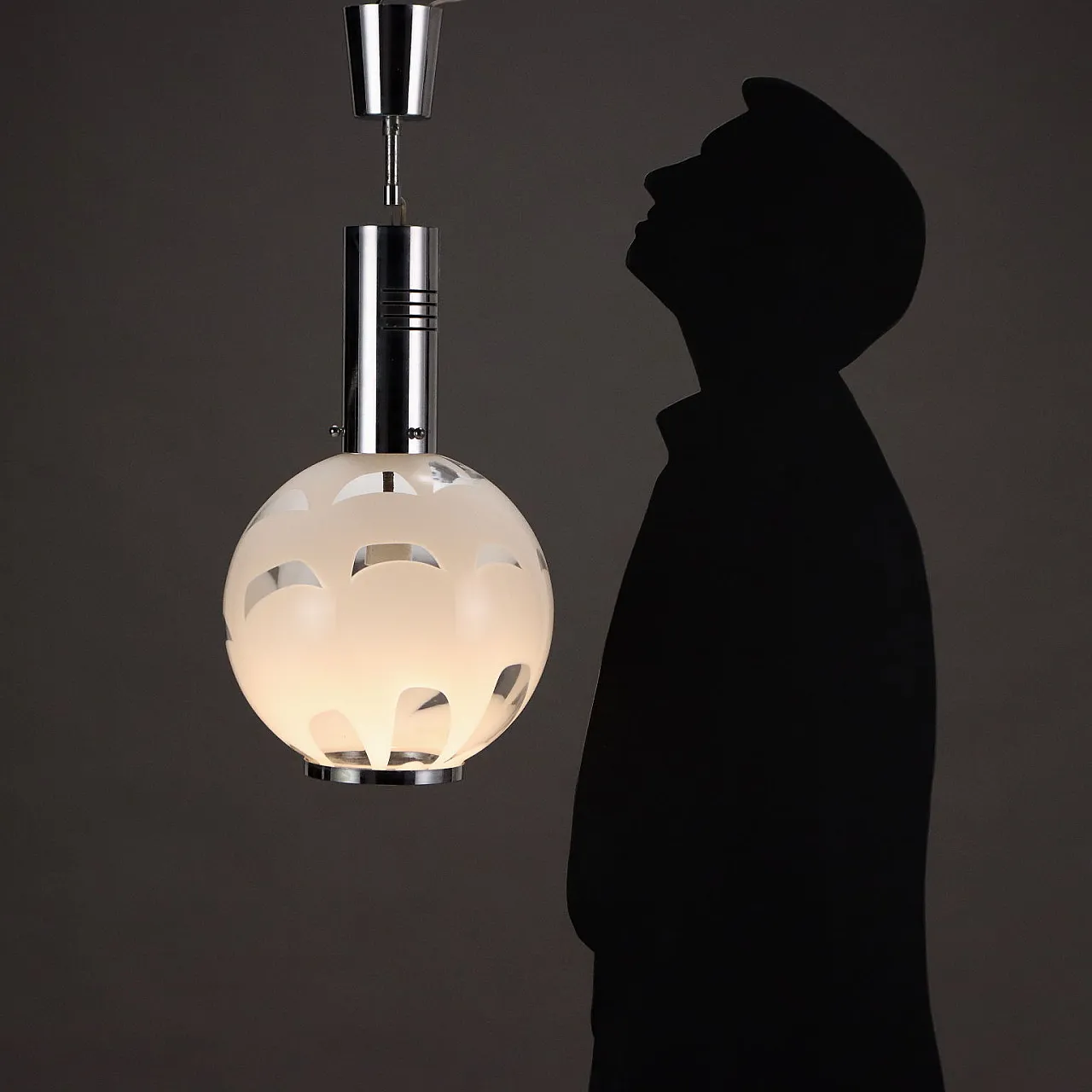 Blown glass and aluminium ceiling lamp, late 20th century 2